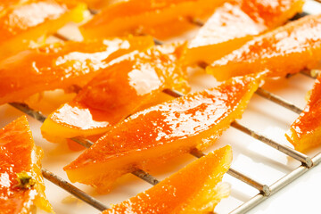 closeup of candied orange segments
