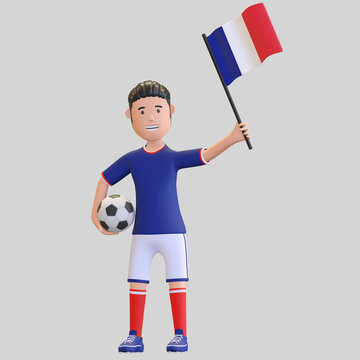 france national football player man holding ball and country flag 3d render illustration