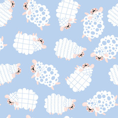 Seamless childish pattern with cute sheep. Creative kids texture for fabric, wrapping, textile, wallpaper, apparel. Vector illustration