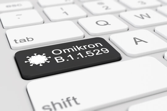 Computer-Tastatur mit einer schwarzen Taste und der Aufschrift Omikron B.1.1.529