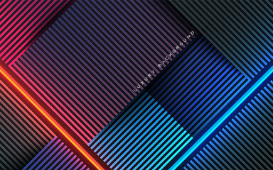 Colorful modern diagonal dimension abstract background with orange and blue neon light