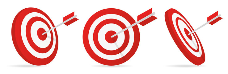 Realistic target and arrow icon. Goal achievement concept. Vector illustration.