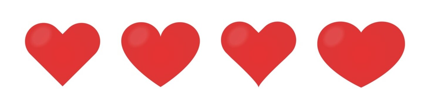 Red hearts love icons in flat design style. Vector illustration.