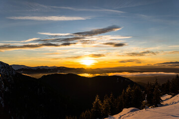 sunset in the mountains, Clincea Ridge, Bucegi Mountains, Romania 