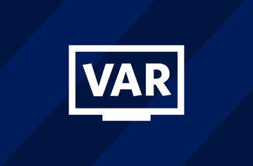 Fototapeta premium VAR icon. Video assistant referee logo. Football video viewing sign. Isolated vector illustration on blue background.