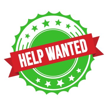 HELP WANTED text on red green ribbon stamp.