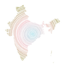 India map filled with concentric circles. Sketch style circles in shape of the country. Vector Illustration.