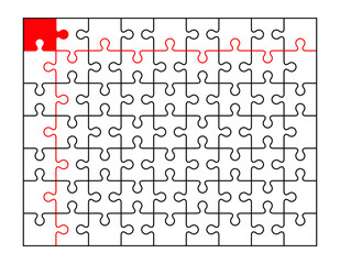 Puzzle template, outline for plotter cutting. 63 puzzles. Isolated vector illustration on white background.