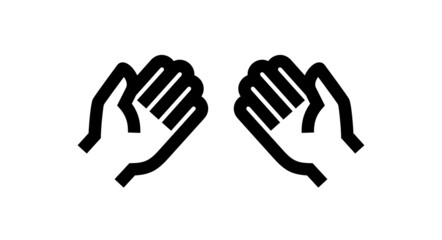 Hand icon. Contour pictogram of a palm. Human hands. Isolated raster illustration on white background.