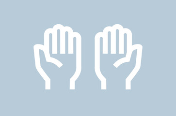Hand icon. Contour pictogram of a palm. Human hands. Isolated raster illustration on a gray background.