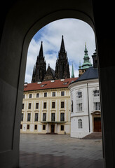 Courtyard of Prague Castle with St. Vitus Cathedral in Prague  - 478790562