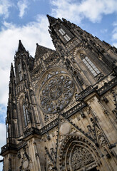 the facade of St. Vitus Cathedral in the Courtyard of Prague Castle in Prague  - 478790599