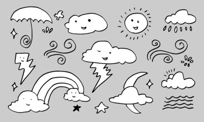 Hand drawn weather collection. Flat style vector illustration on gray background.