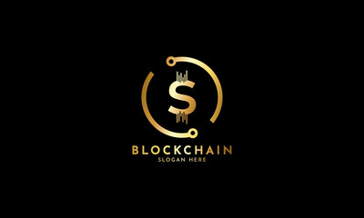 Crypto coin logos. Initial letter S logo, icon - Vector Digital money, block chain, finance symbol. Connect technology and digital, gold currency data concept for your corporate identity