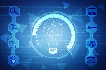 Bulb illustration on technology background, Future technology, innovation background, creative idea concept, Abstract technology background