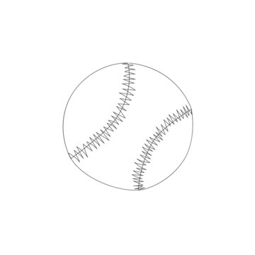 Single continuous line drawing leather baseball ball symbol logo. Decoration for posters, patches, prints for clothes, emblems. One line draw vector illustration.