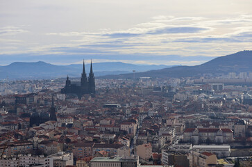 View from the hill to the city of Clermont-Ferrand, located in the center of France