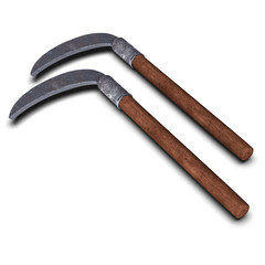 Pair of Kama - Japanese weapon on white background 3d illustration