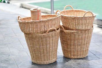 wicker basket on a wooden table