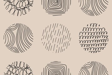 Abstract round shapes. Scribble seamless pattern for textile poster fabric design. Vector freehand trendy concept