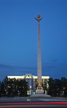 Stele of Independence at Independence square in Karaganda. Kazakhstan