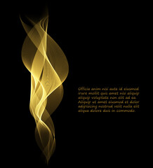 Vector Abstract shiny color gold wave design element with glitter effect on dark background.