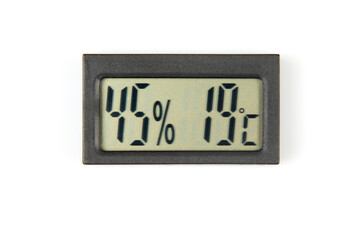 electronic humidity meter and temperature on white background