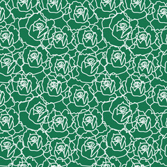 Seamless Minimalistic Floral pattern with white line on trendy green background.Vector,festive,repeating hand drawn print.Designs for textile, fabric, wrapping paper, packaging, scrapbook paper.