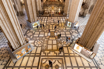 Sevilla, Spain. Views of the interior of the Gothic Cathedral of Saint Mary of the See from the...