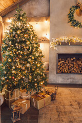 New year tree decoration in gold color