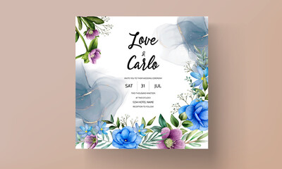 Watercolor floral and leaves wedding invitation card template