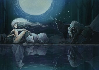 A werewolf pack under the full moon.