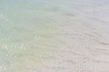 Texture of clear sandbank water Holbox island beach in Mexico.