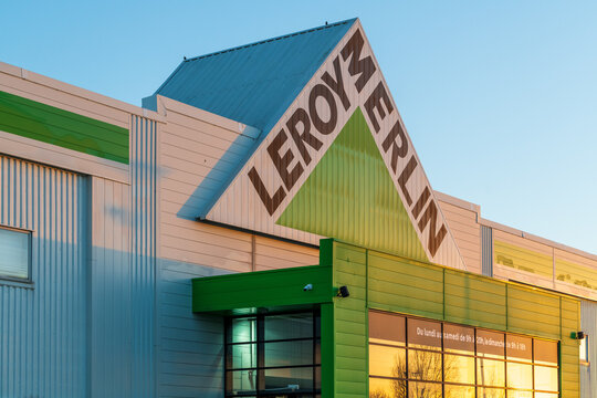 Calais, France - January 25, 2022 : View of the Leroy Merlin store. Leroy Merlin is an international French market network specializing in construction, DIY and gardening.