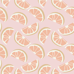 Grapefruit slice seamless pattern, vector background with fresh citruses, healthy food pattern, summer fruit