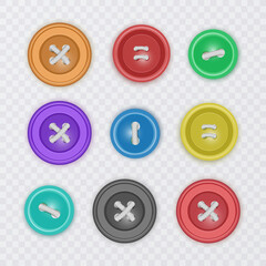 Collection of buttons for clothes, art and crafts in various bright colors. Fashion and needlework Vector format