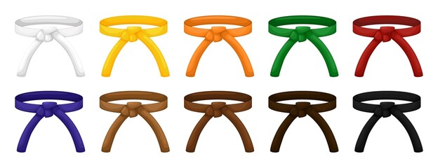 Set karate belt isolated on white background. Design icon of Japanese martial art in flat style. © Purple_Lamp