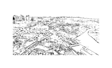 Building view with landmark of Londrina is a city in southern Brazil. Hand drawn sketch illustration in vector.