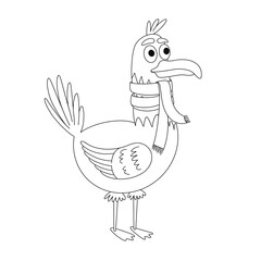 Seagull black outline on white background coloring book for kids