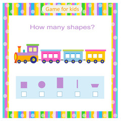 Obraz premium Educational game for kids. The locomotive in the form of geometric shapes. Count rectangles, squares, circles. 