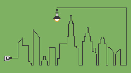 Vector city skyline with idea concept light bulb