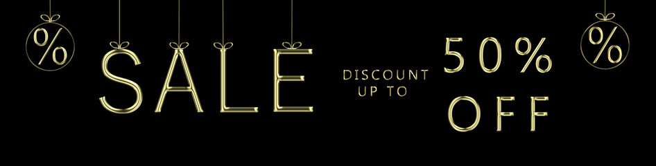 Sale Discount Gold Text. Sale and marketing text and percent symbols with gold effect. 