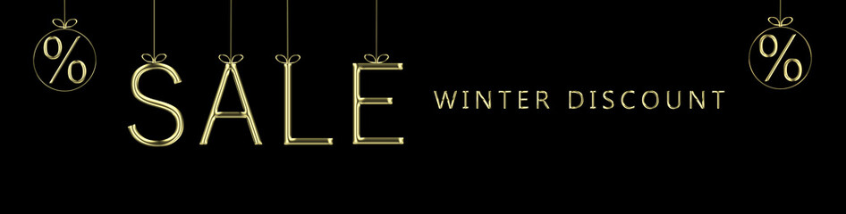 Sale Winter Discount Text. Sale and marketing text and percent symbols with gold effect. 