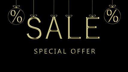Gold Text Sale. Sale and marketing text and percent symbols with gold effect. 