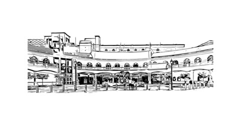 Building view with landmark of Louisville is the 
city in Kentucky. Hand drawn sketch illustration in vector.