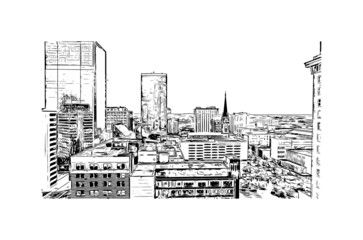 Building view with landmark of Louisville is the 
city in Kentucky. Hand drawn sketch illustration in vector.