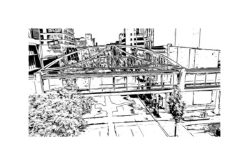 Building view with landmark of Louisville is the 
city in Kentucky. Hand drawn sketch illustration in vector.