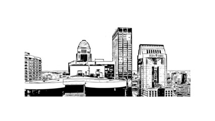 Building view with landmark of Louisville is the 
city in Kentucky. Hand drawn sketch illustration in vector.