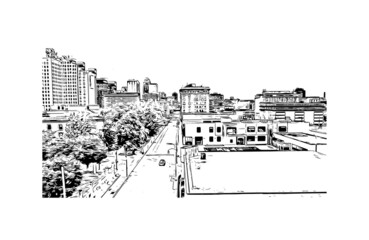Building view with landmark of Louisville is the 
city in Kentucky. Hand drawn sketch illustration in vector.
