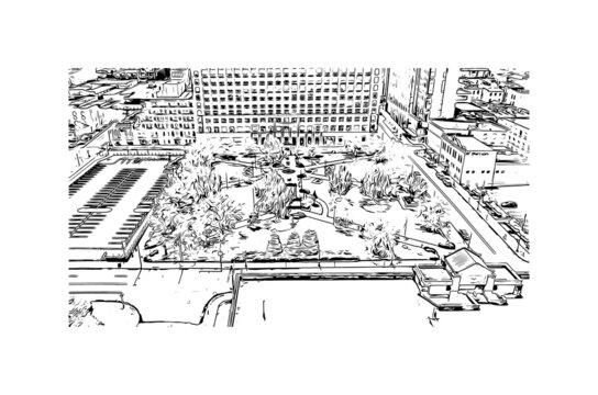 Building View With Landmark Of Louisville Is The 
City In Kentucky. Hand Drawn Sketch Illustration In Vector.